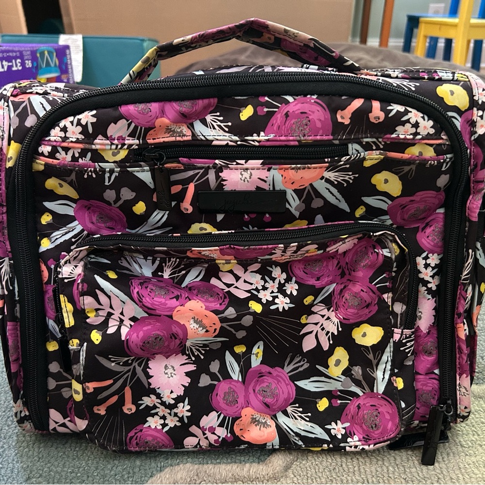 Ju-Ju-Be BFF Diaper Bag Tote Floral and Gingham Jujube Backpack with Diaper Pad